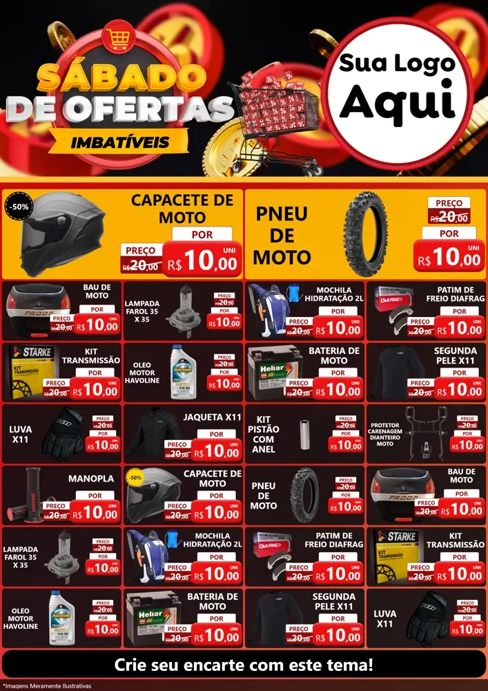 Modelo de Encarte para Encarte A4 Vertical com o tema Sábado de Ofertas Imbatíveis para Moto peças