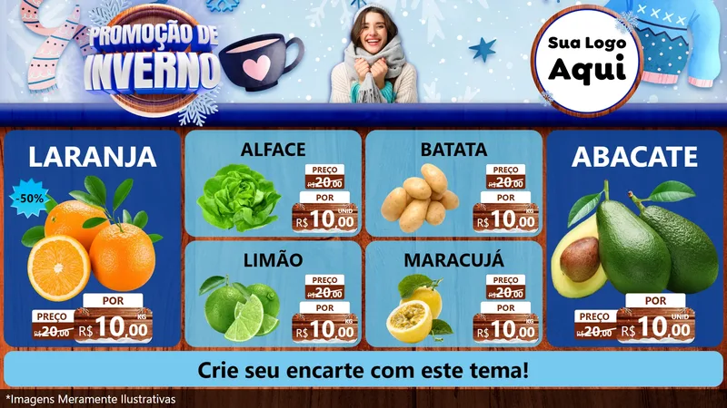 Modelo de TV para TV Horizontal com o tema Promoção de Inverno para Hortifrúti
