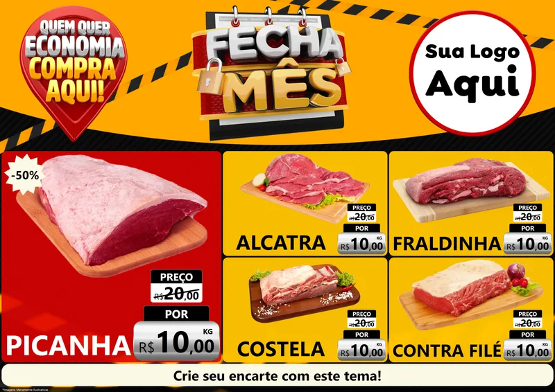 Modelo de Encarte para Encarte A4 Horizontal com o tema Fecha Mês para Açougue