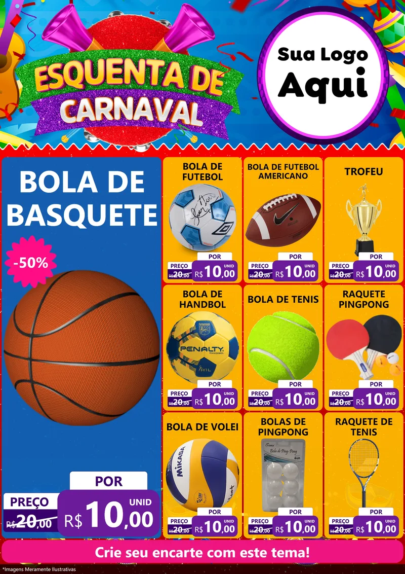 Modelo de Encarte para Encarte A4 Vertical com o tema Esquenta de Carnaval para Artigos Esportivos