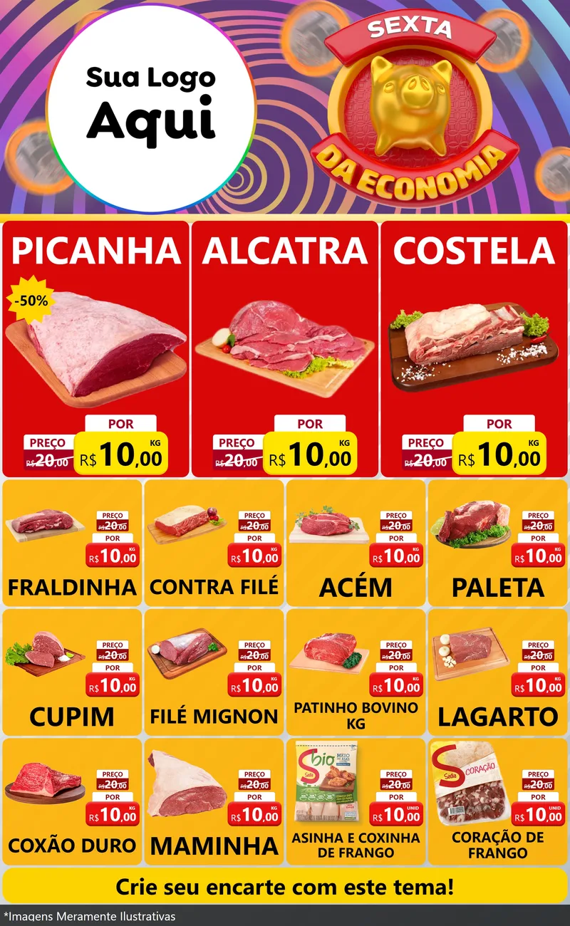Modelo de Encarte para Encarte Grande com o tema Sexta da Economia para Açougue