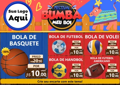 Modelo de Encarte para Encarte A4 Horizontal com o tema Festival Bumba Meu Boi para Artigos Esportivos