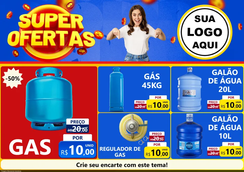 Modelo de Encarte para Encarte A4 Horizontal com o tema Super Ofertas para Água e gás