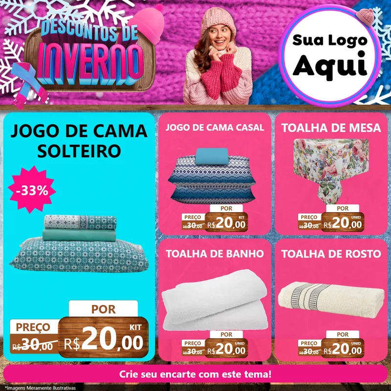 Modelo de Rede Social para Feed Facebook com o tema Descontos de Inverno para Cama, Mesa e Banho