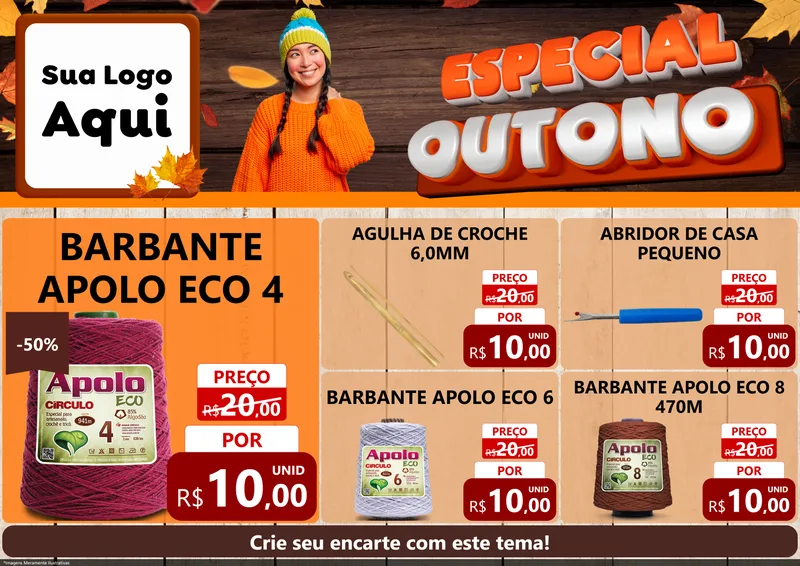 Modelo de Encarte para Encarte A4 Horizontal com o tema Especial Outono para Armarinho e Aviamentos