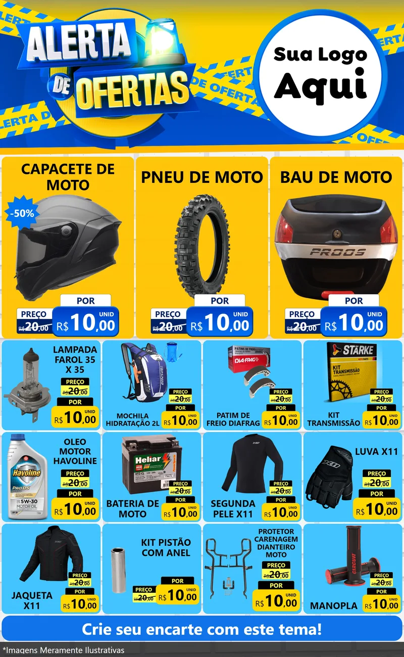 Modelo de Encarte para Encarte Grande com o tema Alerta de Ofertas para Moto peças