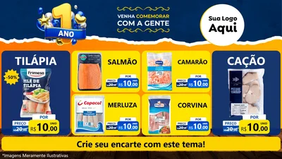Modelo de TV para TV Horizontal com o tema Um Ano de Aniversário para Peixaria