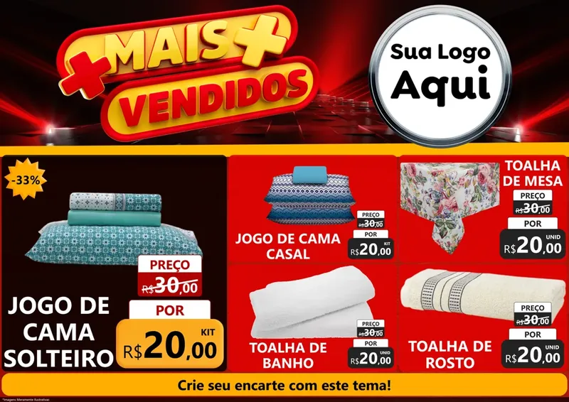 Modelo de Encarte para Encarte A4 Horizontal com o tema Mais Vendidos para Cama, Mesa e Banho