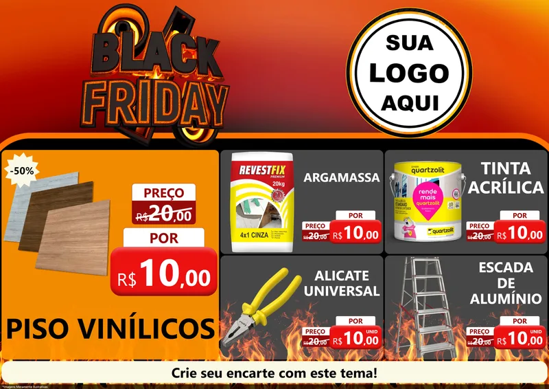 Modelo de Encarte para Encarte A4 Horizontal com o tema Black Friday para Material para Construção