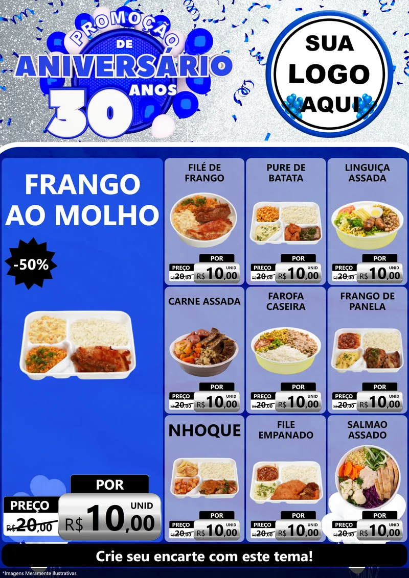 Modelo de Encarte para Encarte A4 Vertical com o tema Promoção de Aniversário - 30 Anos para Restaurante