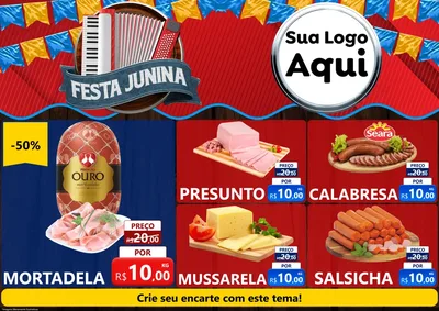 Modelo de Encarte para Encarte A4 Horizontal com o tema Festa Junina para Frios e Laticínios