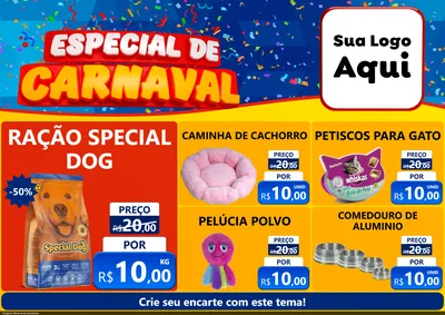 Modelo de Encarte para Encarte A4 Horizontal com o tema Especial de Carnaval para Pet Shop