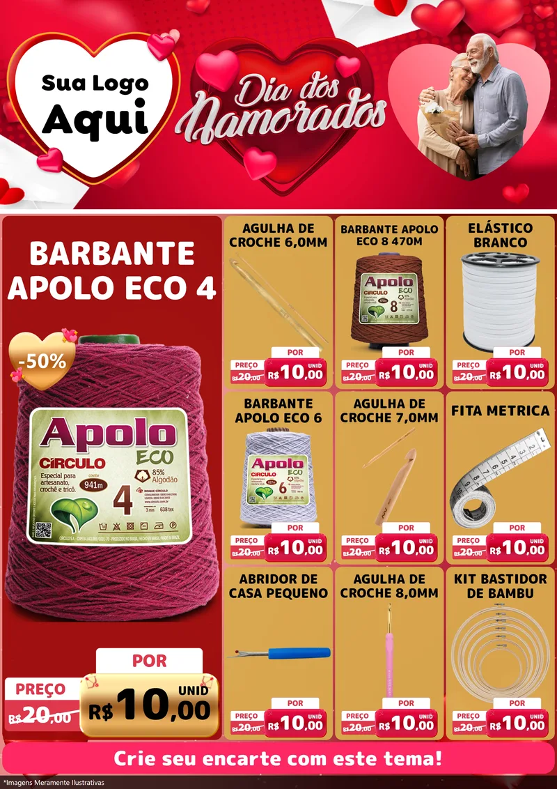 Modelo de Encarte para Encarte A4 Vertical com o tema Dia Dos Namorados para Armarinho e Aviamentos