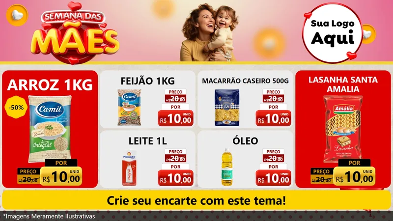 Modelo de TV para TV Horizontal com o tema Semana das Mães para Supermercado