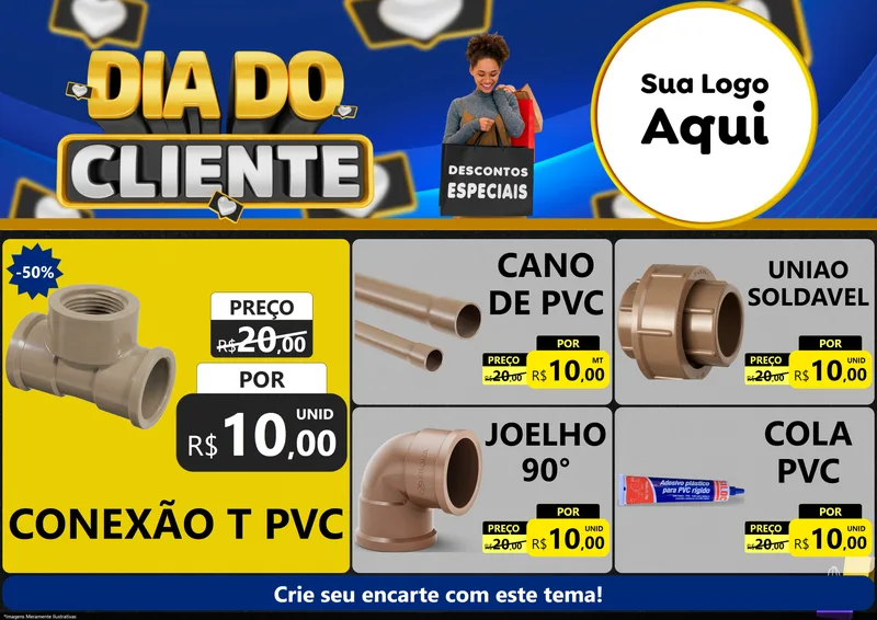 Modelo de Encarte para Encarte A4 Horizontal com o tema Dia Do Cliente para Tubos e conexões