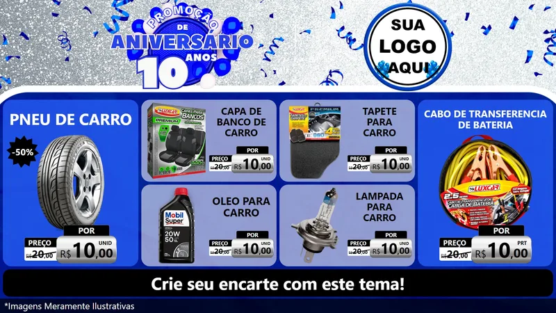 Modelo de TV para TV Horizontal com o tema Promoção de Aniversário - 10 Anos para Auto peças