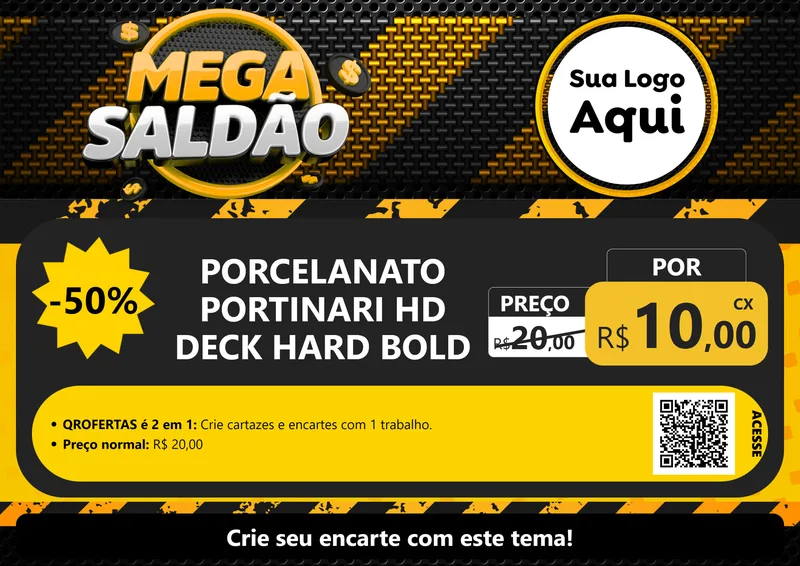 Modelo de Cartaz para Cartaz A4 Horizontal com o tema Mega Saldão para Pisos e revestimentos