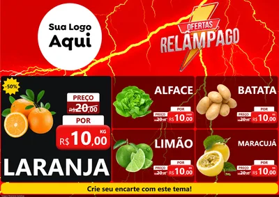 Modelo de Encarte para Encarte A4 Horizontal com o tema Ofertas Relâmpago para Hortifrúti