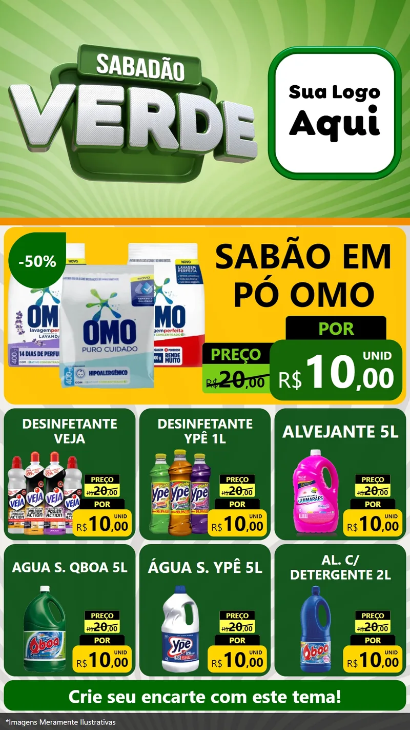 Modelo de Rede Social para Stories com o tema Sabadão Verde para Produtos de Limpeza