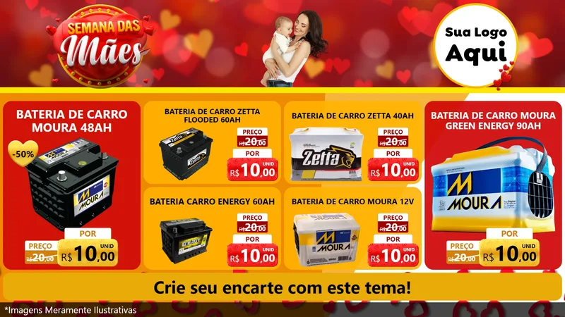 Modelo de TV para TV Horizontal com o tema Semana das Mães para Baterias Elétricas