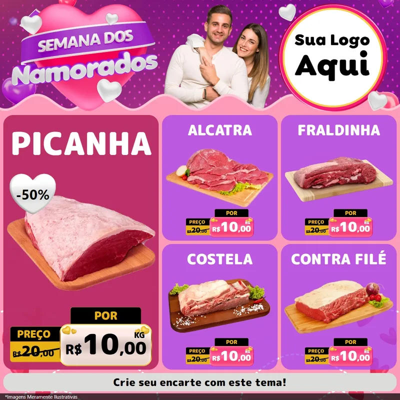 Modelo de Rede Social para Feed Facebook com o tema Semana dos Namorados para Açougue