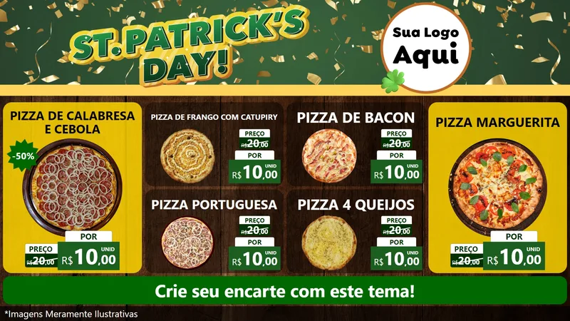 Modelo de TV para TV Horizontal com o tema St Patriks Day para Pizzaria