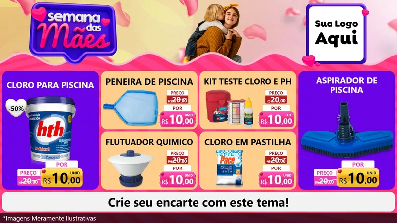 Modelo de TV para TV Horizontal com o tema Semana das Mães para Produtos para Piscina