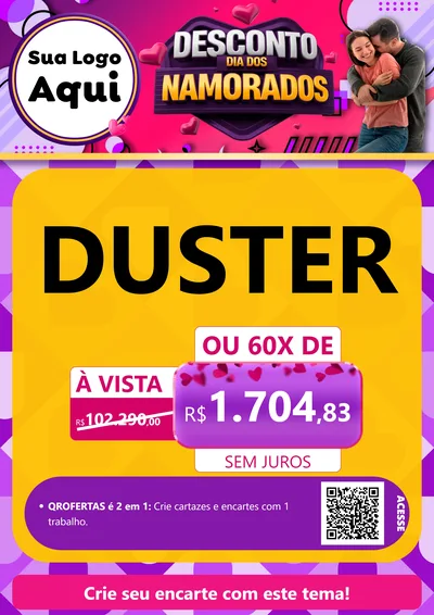 Modelo de Cartaz para Cartaz A4 Vertical com o tema Desconto Dia dos Namorados para Concessionaria de Carros