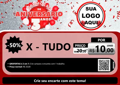 Modelo de Cartaz para Cartaz A4 Horizontal com o tema Promoção de Aniversário - 3 Anos para Hamburgueria