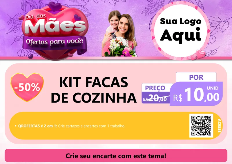 Modelo de Cartaz para Cartaz A4 Horizontal com o tema Dia das Mães Ofertas para Você! para Utilidades Domésticas