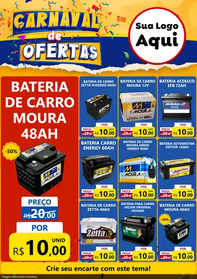 Modelo de Encarte para Encarte A4 Vertical com o tema Carnaval de Ofertas para Baterias Elétricas
