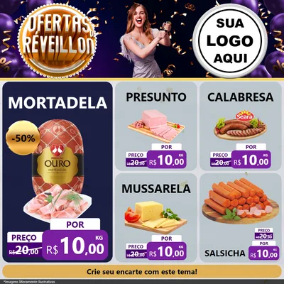Modelo de Rede Social para Feed Facebook com o tema Ofertas de Réveillon para Frios e Laticínios