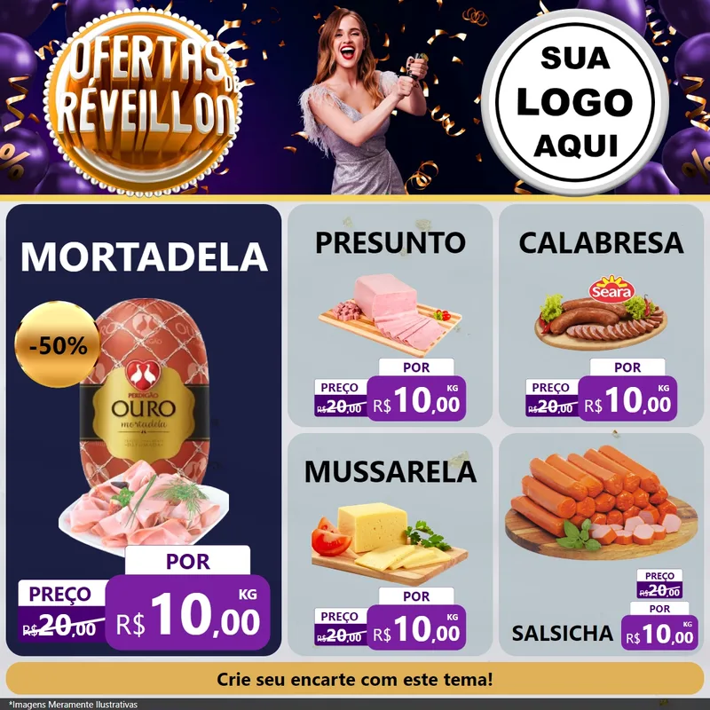 Modelo de Rede Social para Feed Facebook com o tema Ofertas de Réveillon para Frios e Laticínios