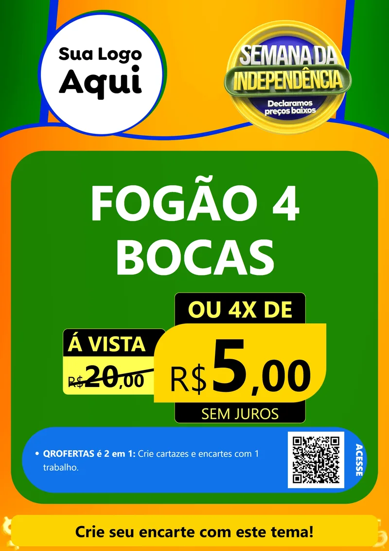 Modelo de Cartaz para Cartaz A4 Vertical com o tema Semana da Independência Declaramos Preços Baixos para Móveis e Eletro