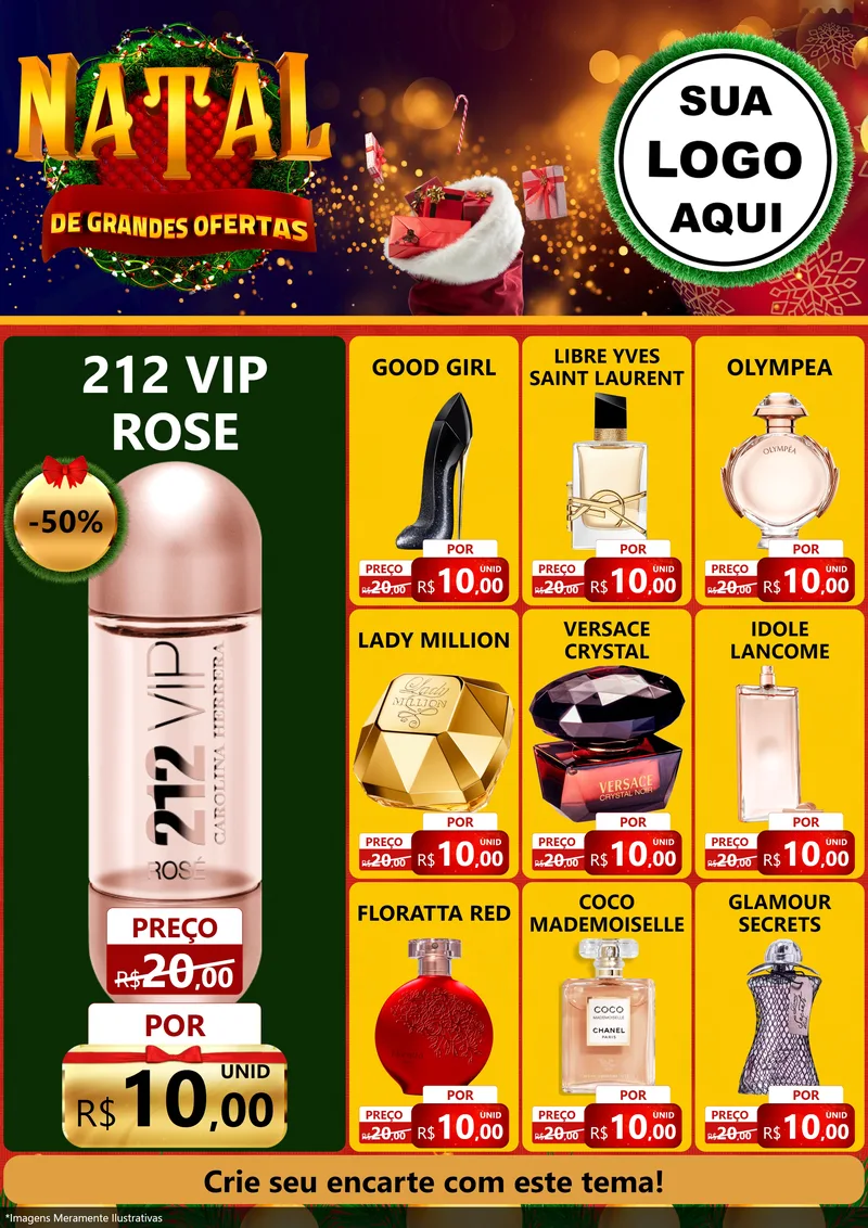 Modelo de Encarte para Encarte A4 Vertical com o tema Natal de Grandes Ofertas para Perfumes