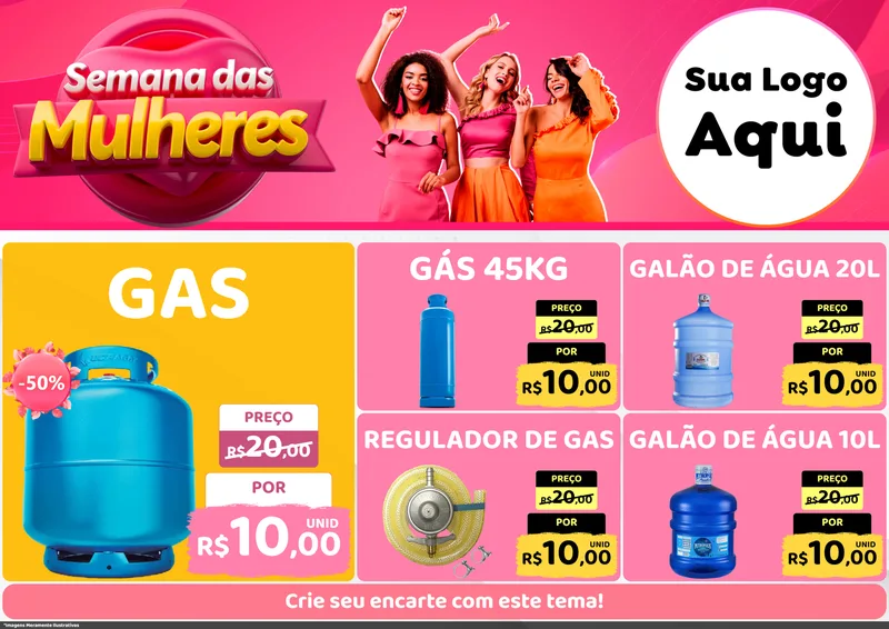 Modelo de Encarte para Encarte A4 Horizontal com o tema Semana das Mulheres para Água e gás
