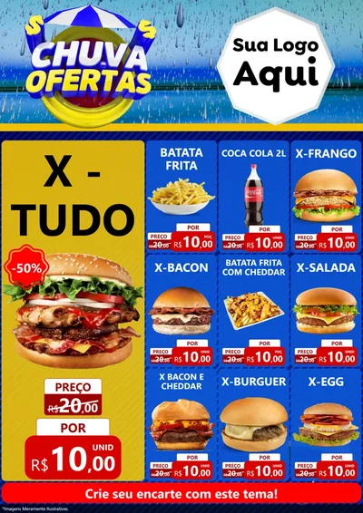 Modelo de Encarte para Encarte A4 Vertical com o tema Chuva de Ofertas para Hamburgueria