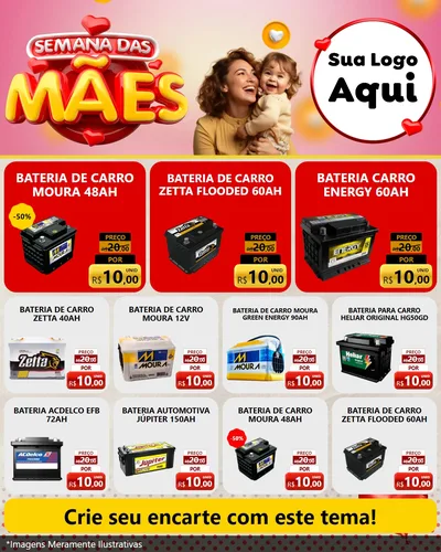 Modelo de Rede Social para Feed Instagram com o tema Semana das Mães para Baterias Elétricas