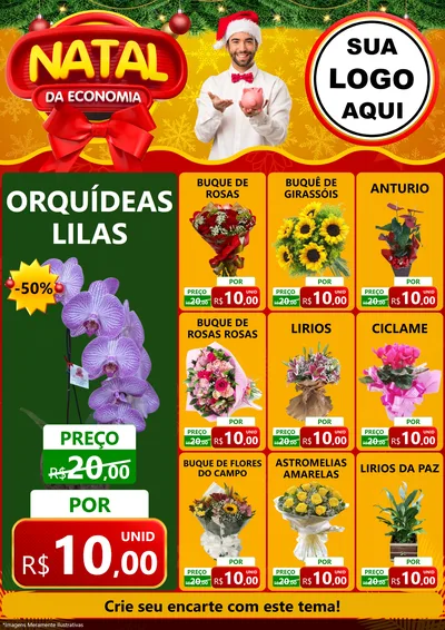 Modelo de Encarte para Encarte A4 Vertical com o tema Natal da Economia para Floricultura e jardim