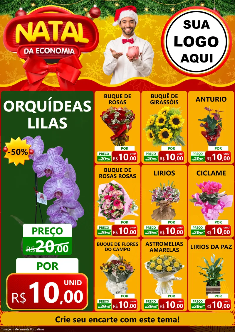 Modelo de Encarte para Encarte A4 Vertical com o tema Natal da Economia para Floricultura e jardim