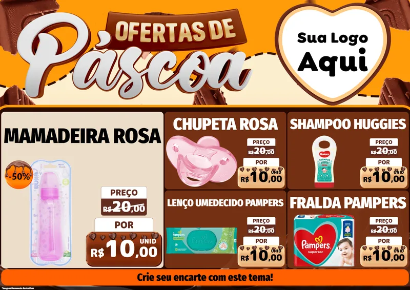 Modelo de Encarte para Encarte A4 Horizontal com o tema Ofertas de Páscoa para Bebês