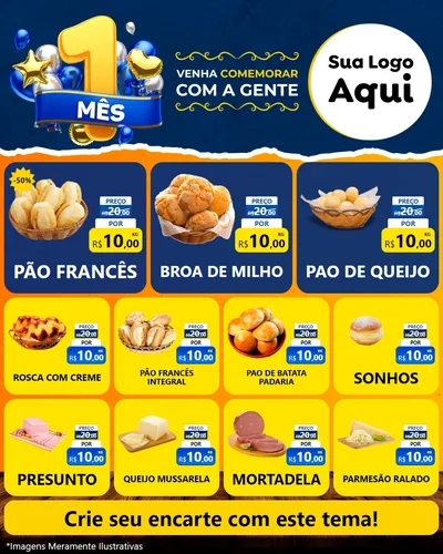 Modelo de Rede Social para Feed Instagram com o tema Um Mês de Aniversário para Padaria