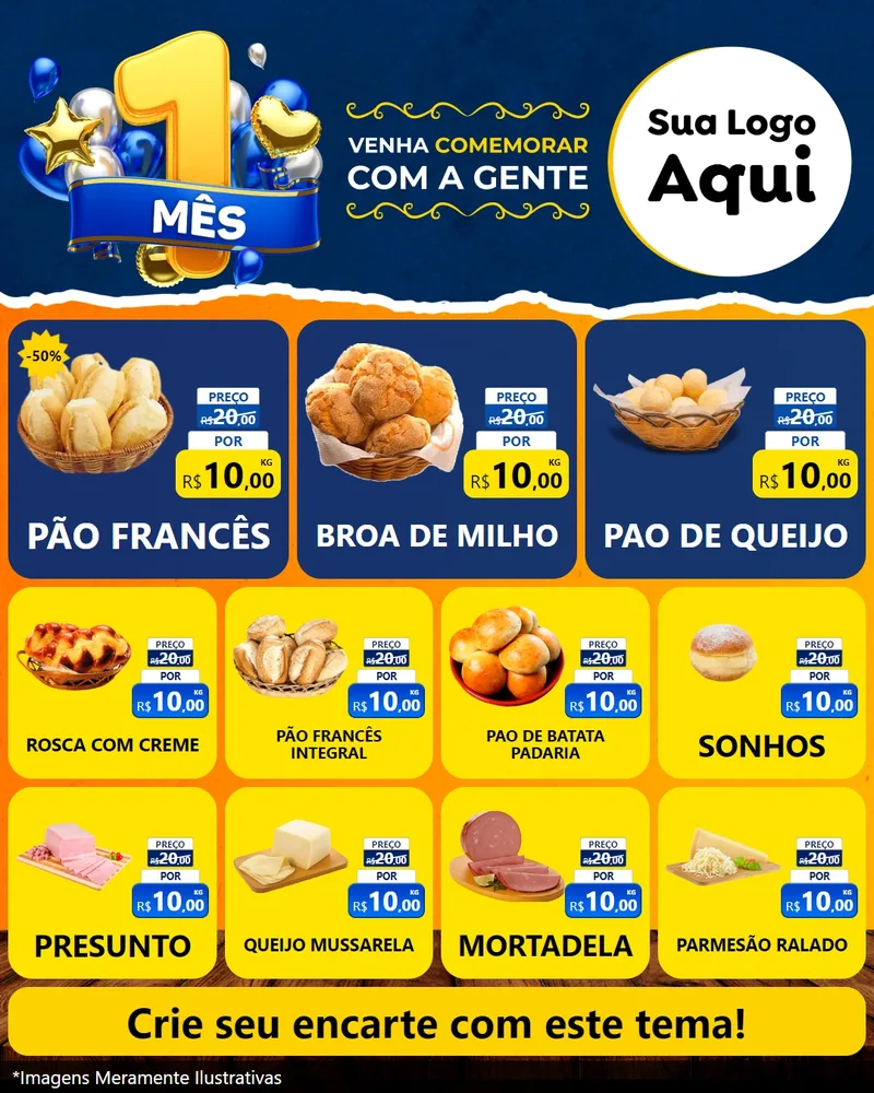 Modelo de Rede Social para Feed Instagram com o tema Um Mês de Aniversário para Padaria
