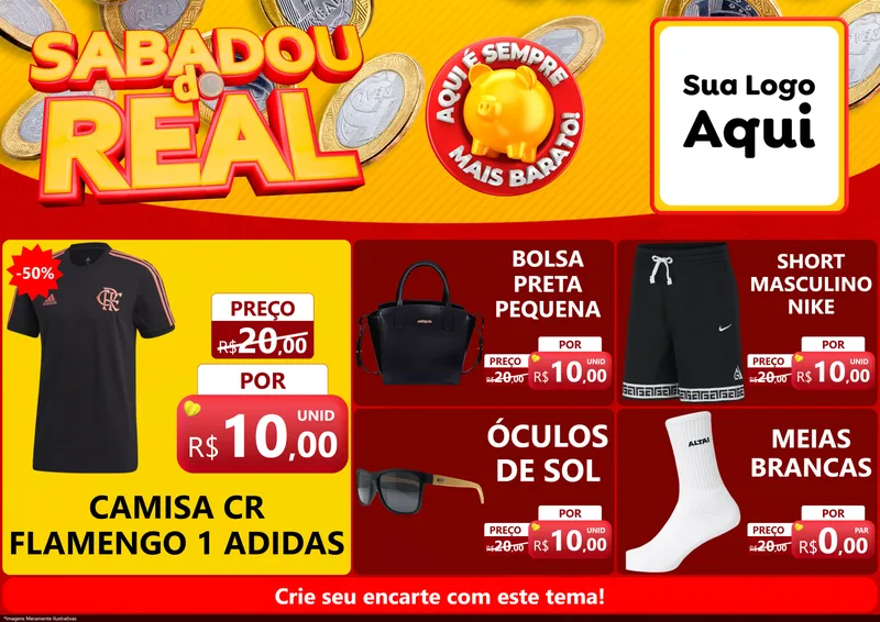Modelo de Encarte para Encarte A4 Horizontal com o tema Sabadou do Real para Roupas e acessórios