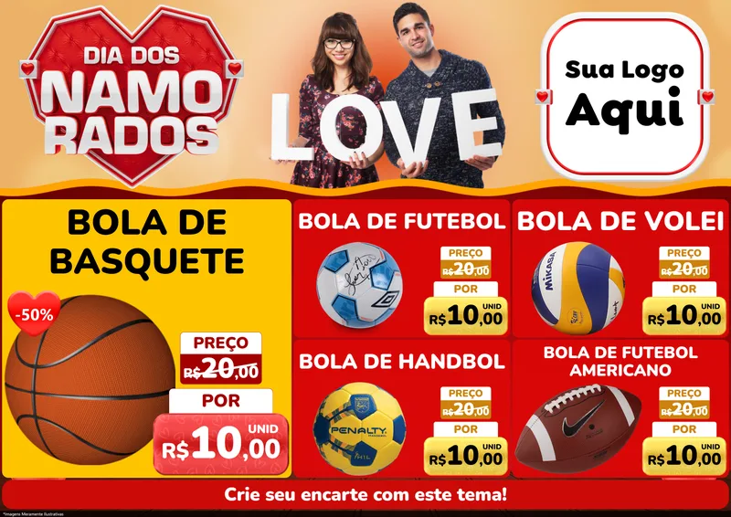 Modelo de Encarte para Encarte A4 Horizontal com o tema Dia dos Namorados para Artigos Esportivos
