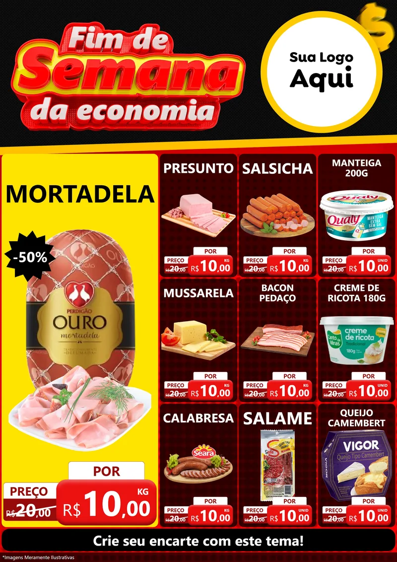 Modelo de Encarte para Encarte A4 Vertical com o tema Fim de Semana da Economia para Frios e Laticínios