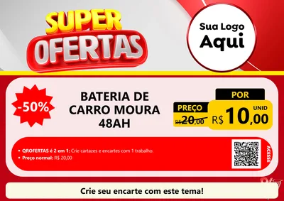 Modelo de Cartaz para Cartaz A4 Horizontal com o tema Super Ofertas para Baterias Elétricas