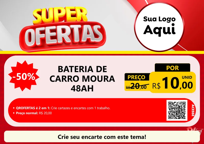 Modelo de Cartaz para Cartaz A4 Horizontal com o tema Super Ofertas para Baterias Elétricas