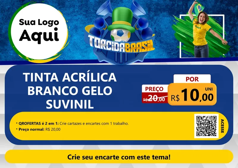 Modelo de Cartaz para Cartaz A4 Horizontal com o tema Torcida Brasil - Copa para Tintas e Ferramentas