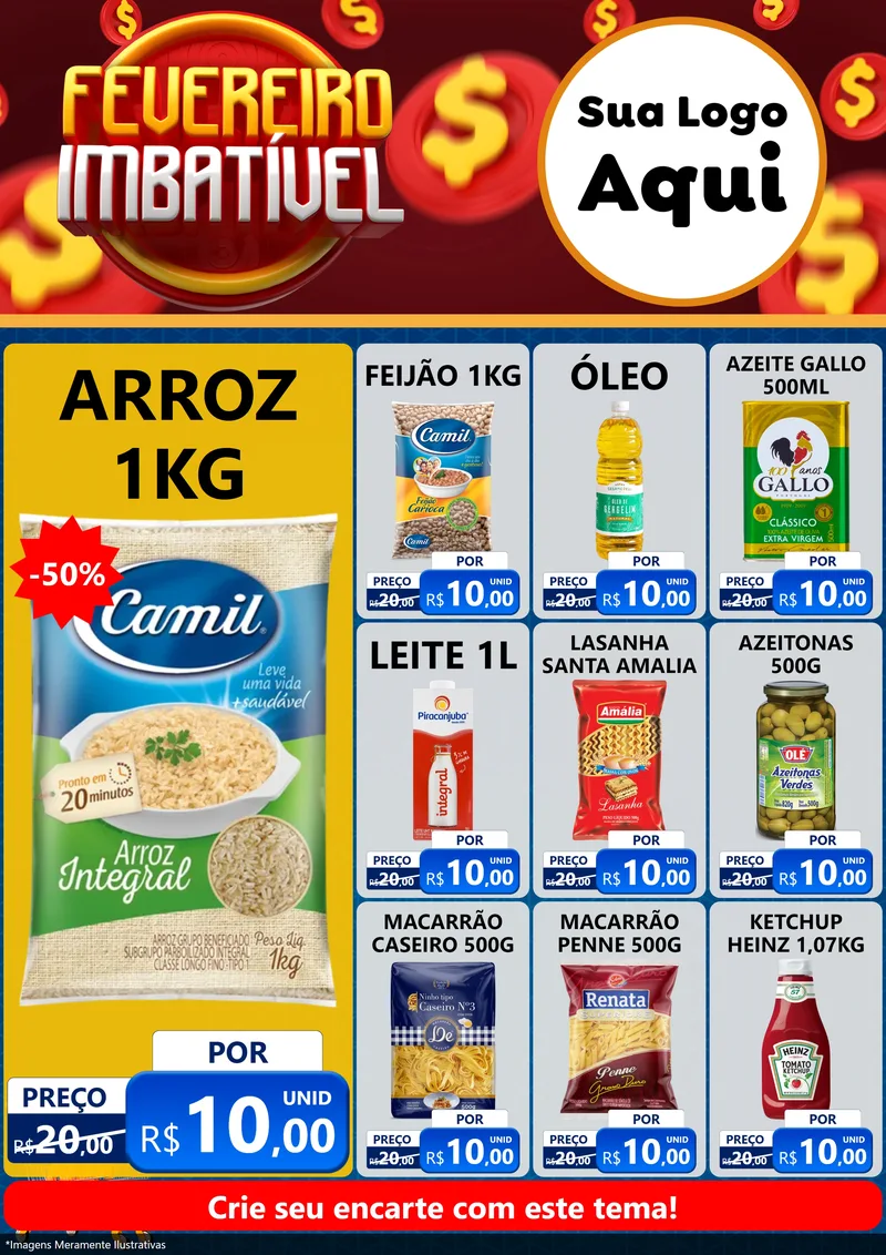 Modelo de Encarte para Encarte A4 Vertical com o tema Fevereiro Imbatível para Supermercado
